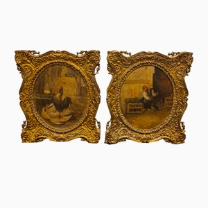 Scene di vita contadina, fine XIX secolo, dipinti ad olio, set di 2