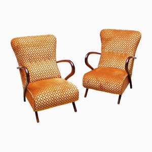 Art Deco Armchairs in Wood and Velvet by Guglielmo Ulrich, Italy, 1930s, Set of 2