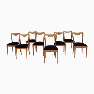Chairs in Lemon Wood and Blue Velvet by Guglielmo Ulrich, Italy, 1938, Set of 8