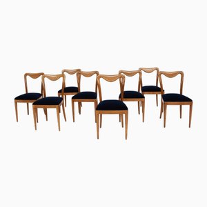 Chaises en Citronnier et Velours Bleu par Guglielmo Ulrich, Italie, 1938, Set de 8