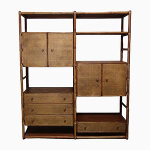 Bamboo and Rattan Bookcase attributed to Roche Bobois, 1970s