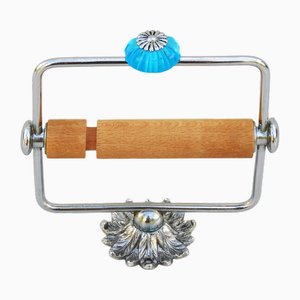 Mid-Century French Blue Glass and Chrome Toilet Paper Holder, 1960s