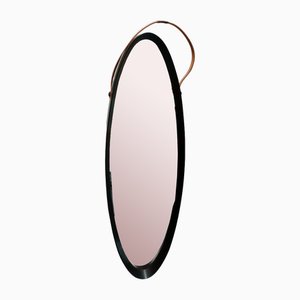 Espejo escandinavo oval de teca, años 50