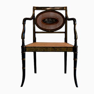 Fauteuil Regency Noir et Doré, 19ème Siècle, Angleterre