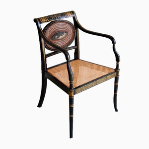 19th Century English Regency Black and Gold Armchair