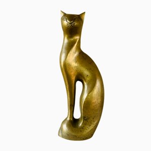 Vintage Skulptur einer siamesischen Katze aus Messing