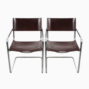 Vintage Stühle mit braunem Sattelleder, 1980er, 2er Set