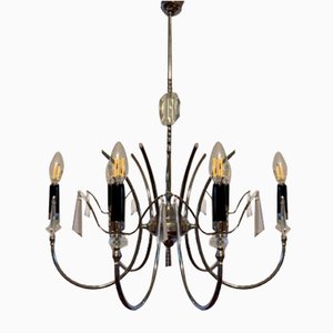 Mid-Century Modern Chrome and Crystal Chandelier by Gaetano Sciolari, 1970s