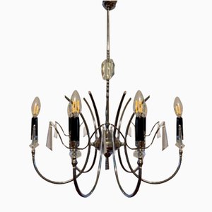 Mid-Century Modern Chrome and Crystal Chandelier by Gaetano Sciolari, 1970s