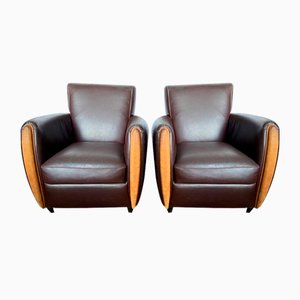 Vintage Brown Leather Club Chairs, 1970s, Set of 2