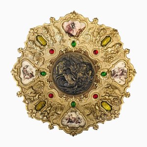 Großer Medaillonteller aus Vergoldeter Bronze mit Putten, 1880