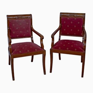 Directoire Style Armchairs in Cherry Wood, 1990s, Set of 2