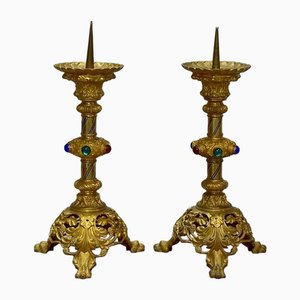 Candlesticks in Gilt Bronze and Brass, 1900s, Set of 2