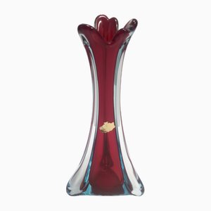 Vintage Crimson and Blue Sommerso Murano Glass Vase attributed to Flavio Poli, Italy, 1960s