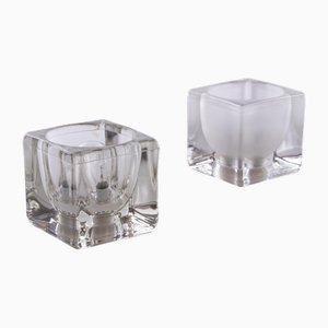 Lámparas de mesa en forma de cubo de vidrio helado de Peill & Putzler, años 70. Juego de 2