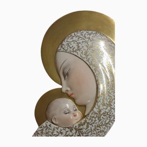 Art Deco Ceramic Maternity Plaque with Pure Gold Decorations by Guido Cacciapuoti