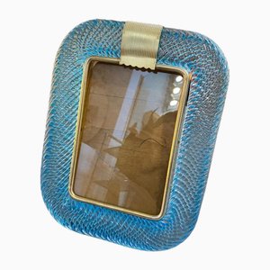 Marco rectangular de latón y cristal de Murano azul claro de Barovier & Toso, años 80