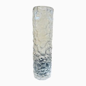 Modernist Italian Hammered Clear Glass Cylindrical Vase, 1970s