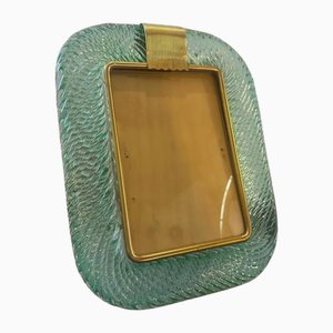 Marco Art Déco de cristal de Murano verde y latón de Barovier & Toso, años 80