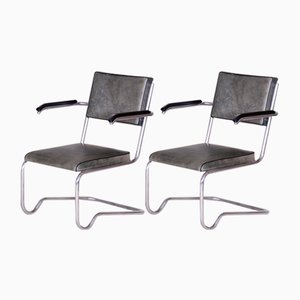 Bauhaus Armchairs in Chrome & Leather, Czech, 1930s, Set of 2
