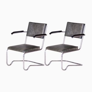 Set of Bauhaus Armchairs in Chrome & Leather, Czech, 1930s