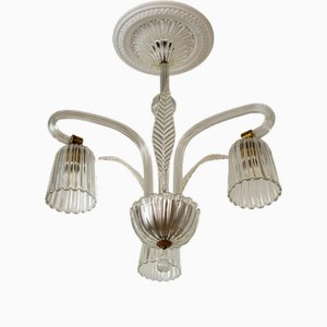 Vintage Art Deco Murano Glass Chandelier with Three Lights, 1930s