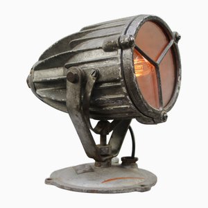 Industrielle Vintage Spot Tischlampe aus grauem Metall aus klarem Glas