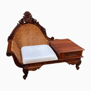 Victorian Bench in Hand Carved Mahogany, 1900