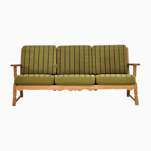 Danish 3 Seater Sofa in Oak Wood & Furniture Wool, 1970s