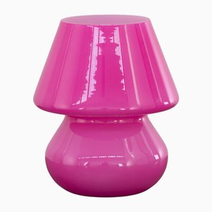 Lámpara de mesa italiana vintage en forma de hongo fucsia de cristal de Murano