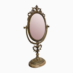Espejo de mesa victoriano vintage de latón con base de mármol, años 50