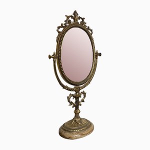 Vintage Victorian Brass Table Mirror on Marble Base, 1950s