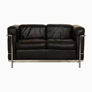 Sofá de dos plazas Cassina LC2 de cuero en negro y cromo de Le Corbusier para Cassina