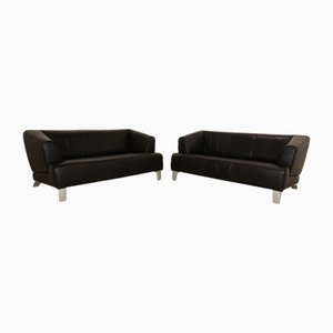2300 Leather Sofa Set in Black from Rolf Benz, Set of 2