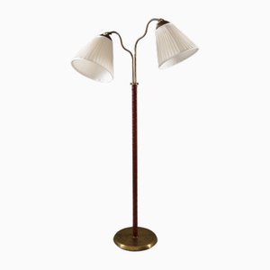 Modern Swedish Floor Lamp in Brass and Leather, 1940s