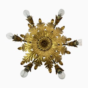 Lampada da soffitto vintage foglia oro dorato, anni '70