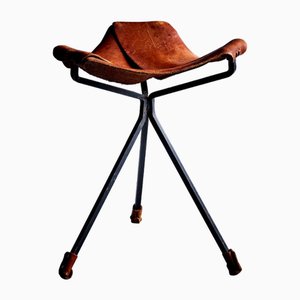 Tabouret en Cuir Marron attribué à Dan Wenger, États-Unis, 1970