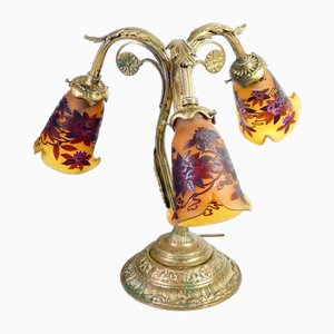 Lámpara de mesa de vidrio y metal al estilo de Galle
