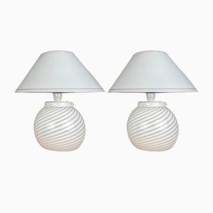 Weiße Murano Tischlampen, 1970er, 2er Set