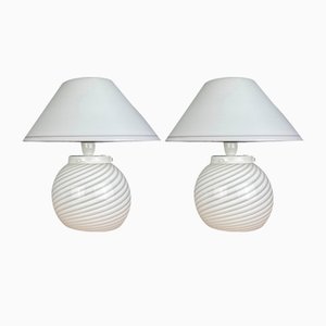 White Murano Table Lamps, 1970s, Set of 2