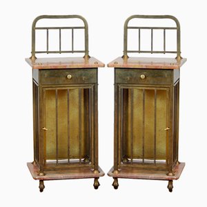 Antique Marble and Brass Nightstands, 1880s, Set of 2