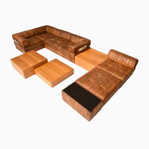 Schweizer Vintage DS-88 Sofa aus Cognac Braun Hellbraunem Leder von De Sede, 1970er, 26 . Set