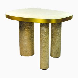 Side Table in White Rock Crystal and Brass by François-Xavier Turrou for Ginger Brown