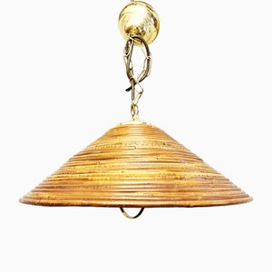 Italian Pendant Lamp in Bamboo and Brass from Vivai De Sud, 1970s