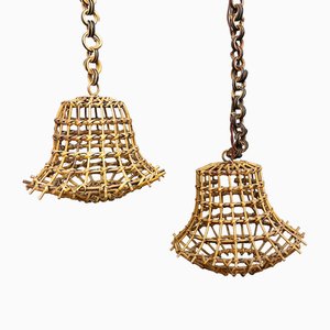 Hand-Woven Bamboo Pendant Lights, Italy, 1950s, Set of 2