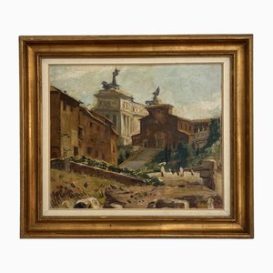 Luigi Surdi, La Chiasa d'ell ara Coeli, Rome, 1942, Oil on Cardboard, Framed