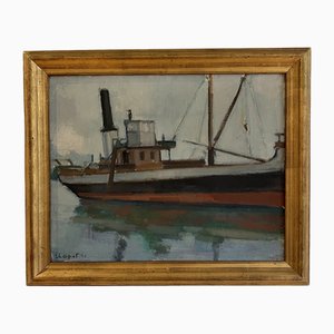 Georges Henri Chapot, Navire sur les flots, 1921, Oil on Canvas, Framed