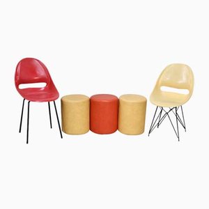 Side Chairs and Poufs, 1970s, Set of 5