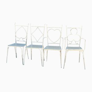 Butacas y sillas vintage de metal perforado de Mathieu Matégot, 1950. Juego de 4