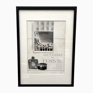 Impresión publicitaria francesa Art Déco originalmente años 20 Les 5 Fleurs De Forvil, años 20